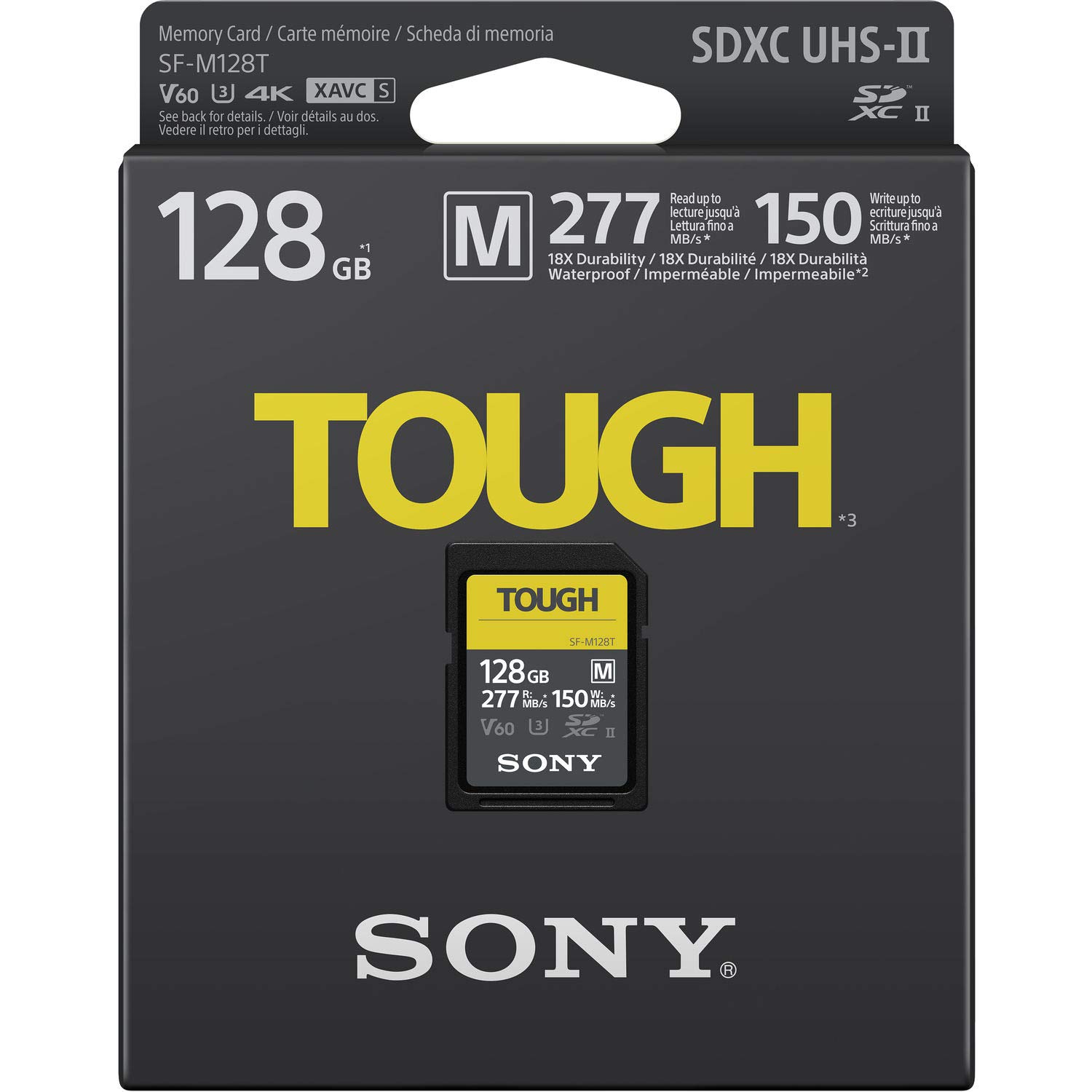Sony Scheda di memoria digitale SDXC UHS-II U3 V60 da 128 GB serie SF-M con specifiche dure, lettura 277 MB/s in scrittura 150 MB/s SFM128T, SFM128T/T1