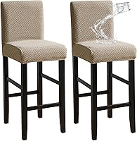 Vista 21 de FORCHEER - Juego de 2 fundas para taburete de bar con respaldos, aspecto de cuero, para taburetes de bar de respaldo corto, extraíbles y lavables