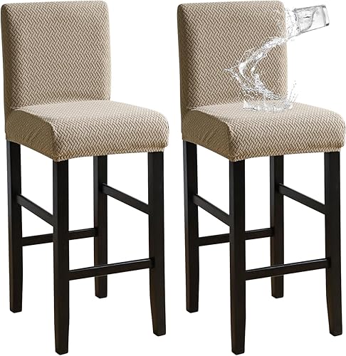 Miniatura 21 de FORCHEER - Juego de 2 fundas para taburete de bar con respaldos, aspecto de cuero, para taburetes de bar de respaldo corto, extraíbles y lavables (2