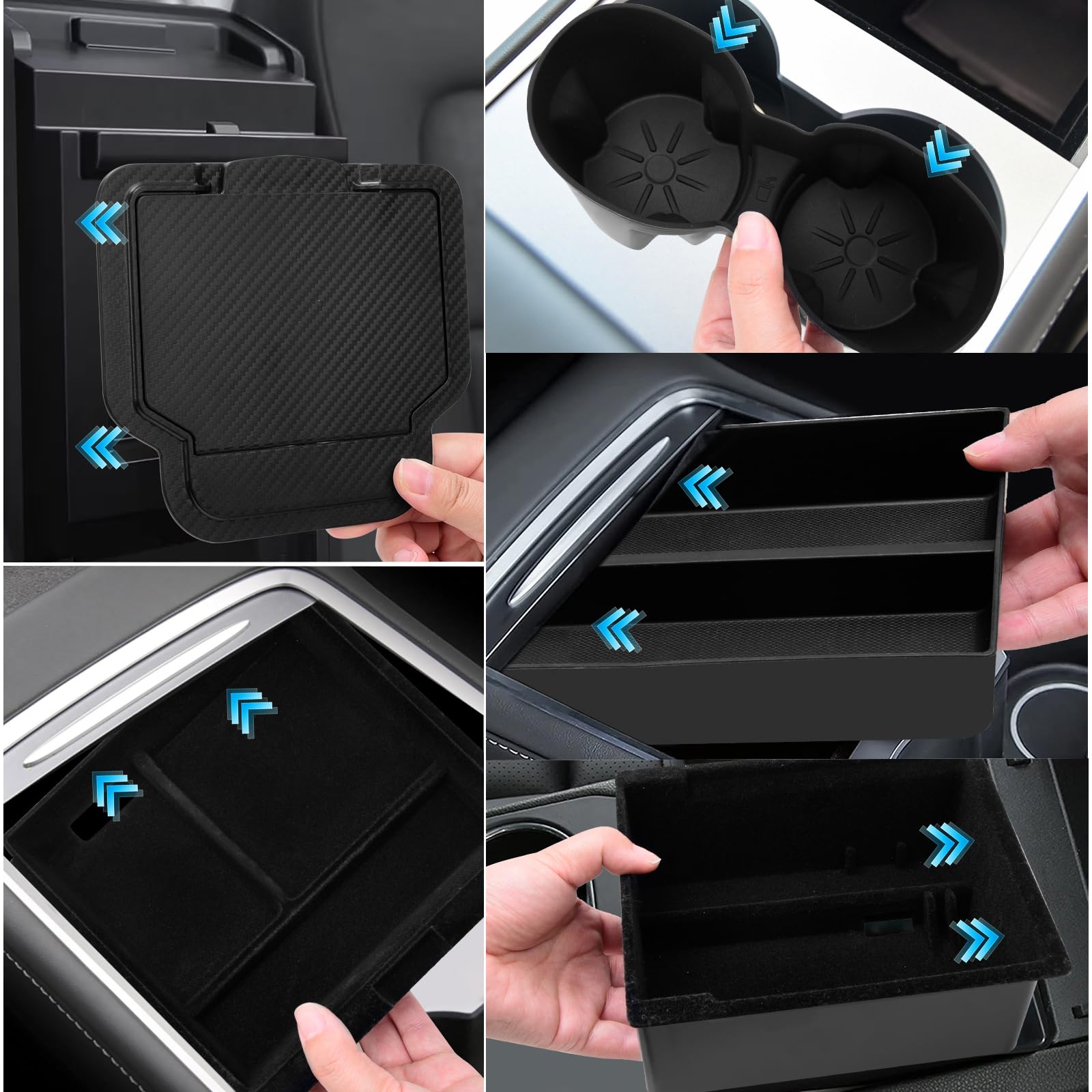 5 PCS Accessoires pour Tesla Model Y Juniper 2025 2026: Boîte De Rangement pour Console Centrale, Plateau en Silicone, Boîte Cachée, Boîte De Rangement pour Accoudoirs Et Porte-Gobelets Zubehör