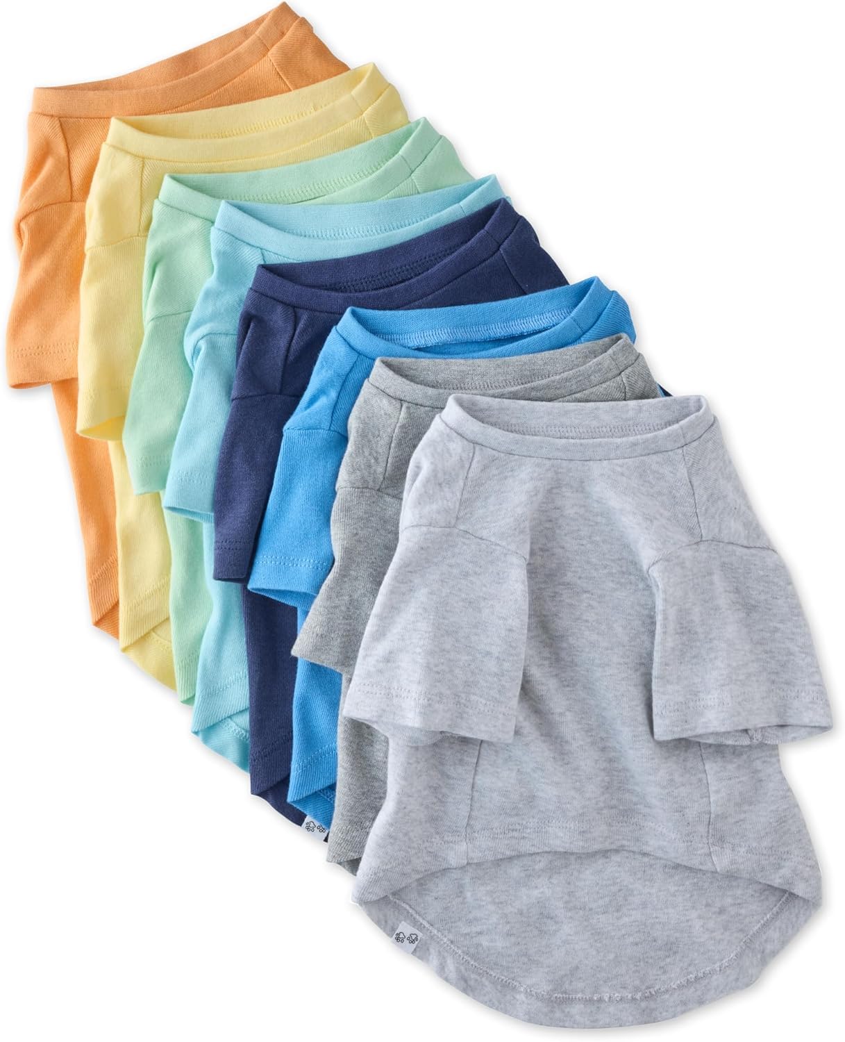 Pet Passion Toby II - The Perfect Tee, 8 Pack Short Sleeve Pet T-Shirt 100% Organic Cotton Tees Clothes for Small, Medium, Large Dogs​​, Rainbow Blue, XX-Large