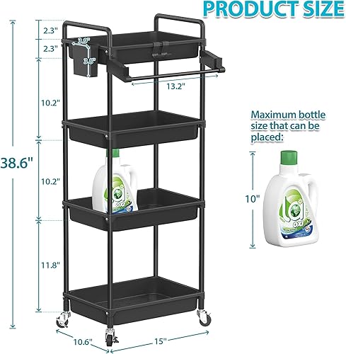 Miniatura 4 de SPACEKEEPER Carrito de almacenamiento rodante, organizador de baño de 4 niveles, carrito de servicio, organizador de lavandería, estantería móvil