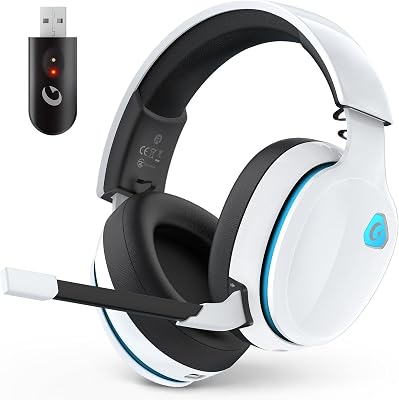 AOC 2.4GHz Wireless Gaming Headset for PS5, PS4 Fortnite & Call of Duty/FPS Gamers, PC, Switch, Bluetooth 6.0 Gaming Headphones with Noise Canceling Mic, 7.1 Virtual Surround, 45Hr Battery -White