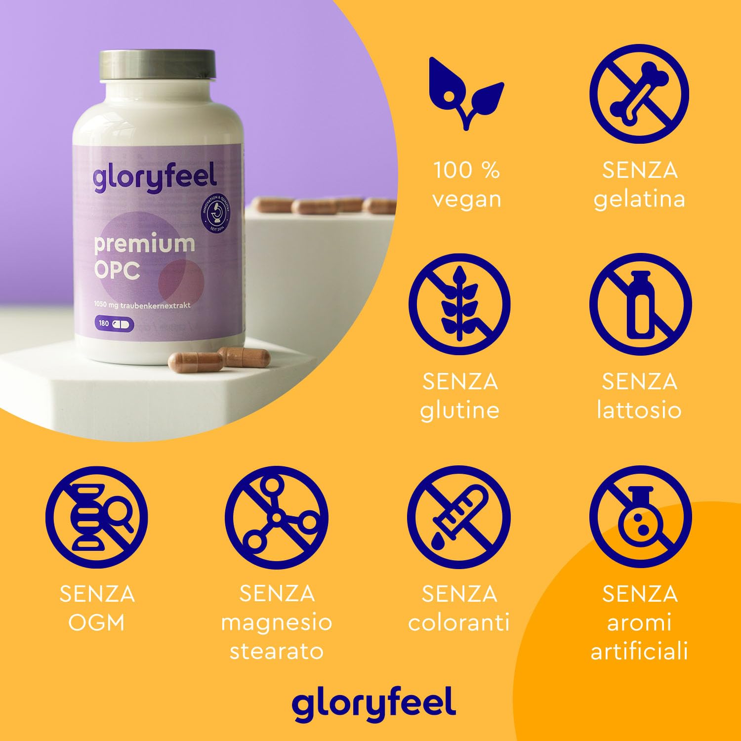 OPC Estratto di Semi d'Uva 95% – 630 mg OPC Puro per Dose – 180 Capsule Vegane – Alto Dosaggio – Antiossidante Naturale – Per Microcircolo, Vene e Capillari – Testato in Laboratorio