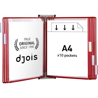 Tarifold Technic Wall Display Unit with 5 Clip-on Index Tabs and 10 Pockets A4 Red Ref 414103 | Robust metal, anti-reflective