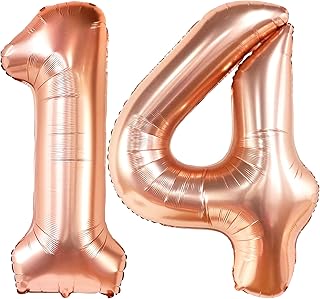KatchOn, Giant Rose Gold 14 Balloon Numbers Set - 40 Inch | Happy 14th Birthday Decorations for Girls | 14th Birthday Balloons, 14 Year Old Party Decorations Girl | Rose Gold 14 Birthday Decorations