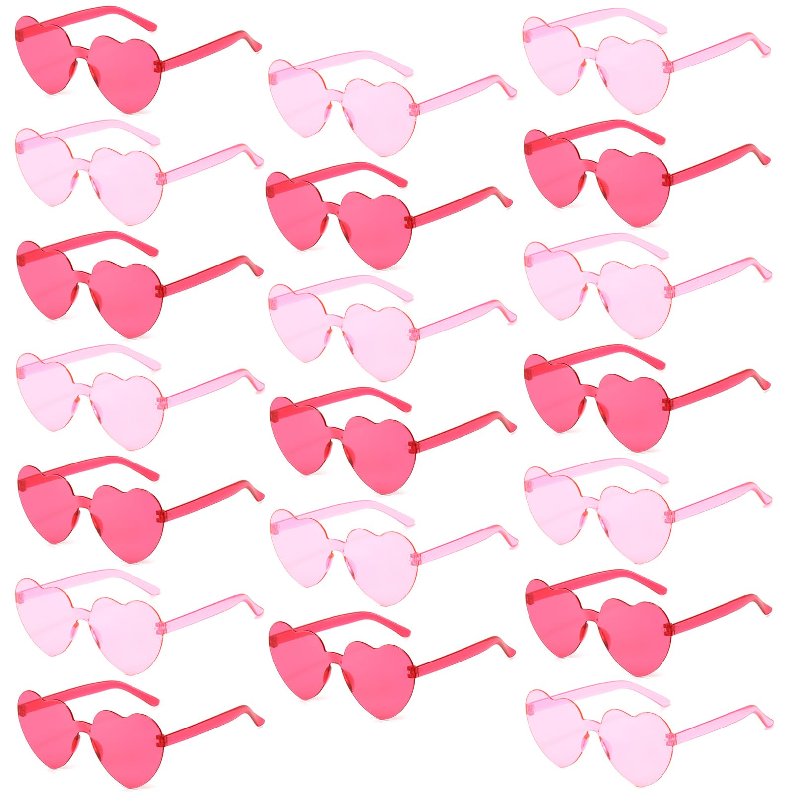 QYVEWY 20 Pack Heart Sunglasses for Women Candy Transparent Rimless Bulk Heart Shaped Glasses for Bachelorette Party Favors