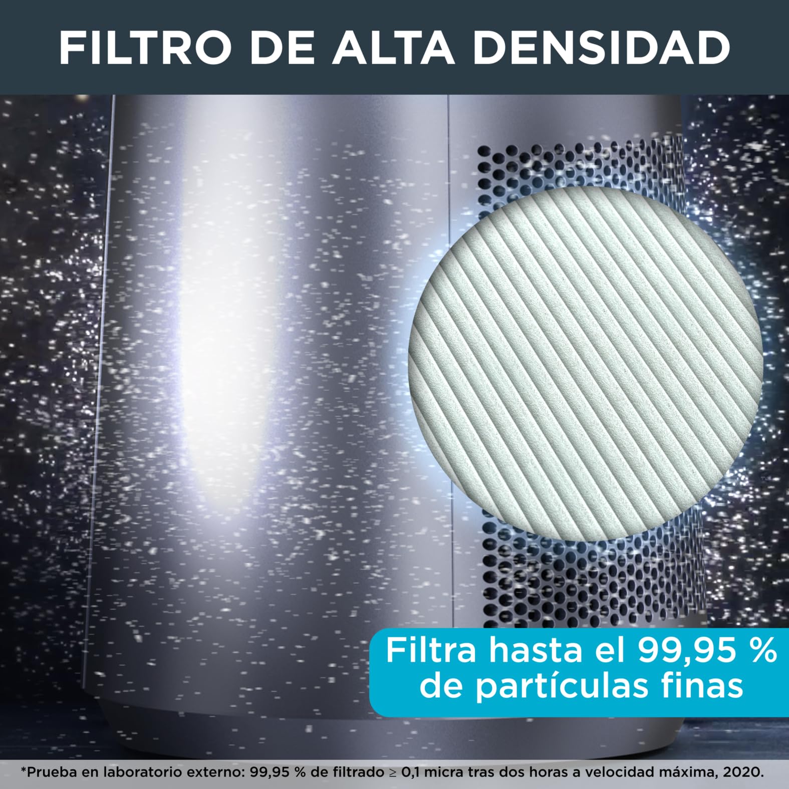 Rowenta 2 en 1 Purificador de Aire y Ventilador, 12 Velocidades, Oscilación, Filtra Partículas Finas hasta el 99,95%, Silencioso, Mando a Distancia, Plata, Eclipse, QU5030