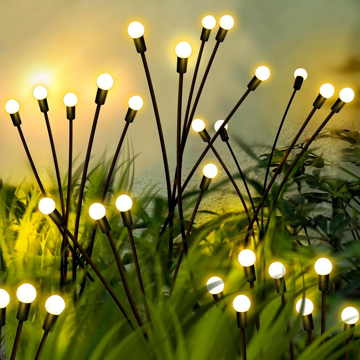 iNextStation Solar Lights Outdoor Garden, 2 Pack 20 LED Solar Powered Firefly Lights, Auto On/Off Waterproof Starburst Swaying Lights for Landscape Walkway Patio Yard Spring Decoration, Warm White