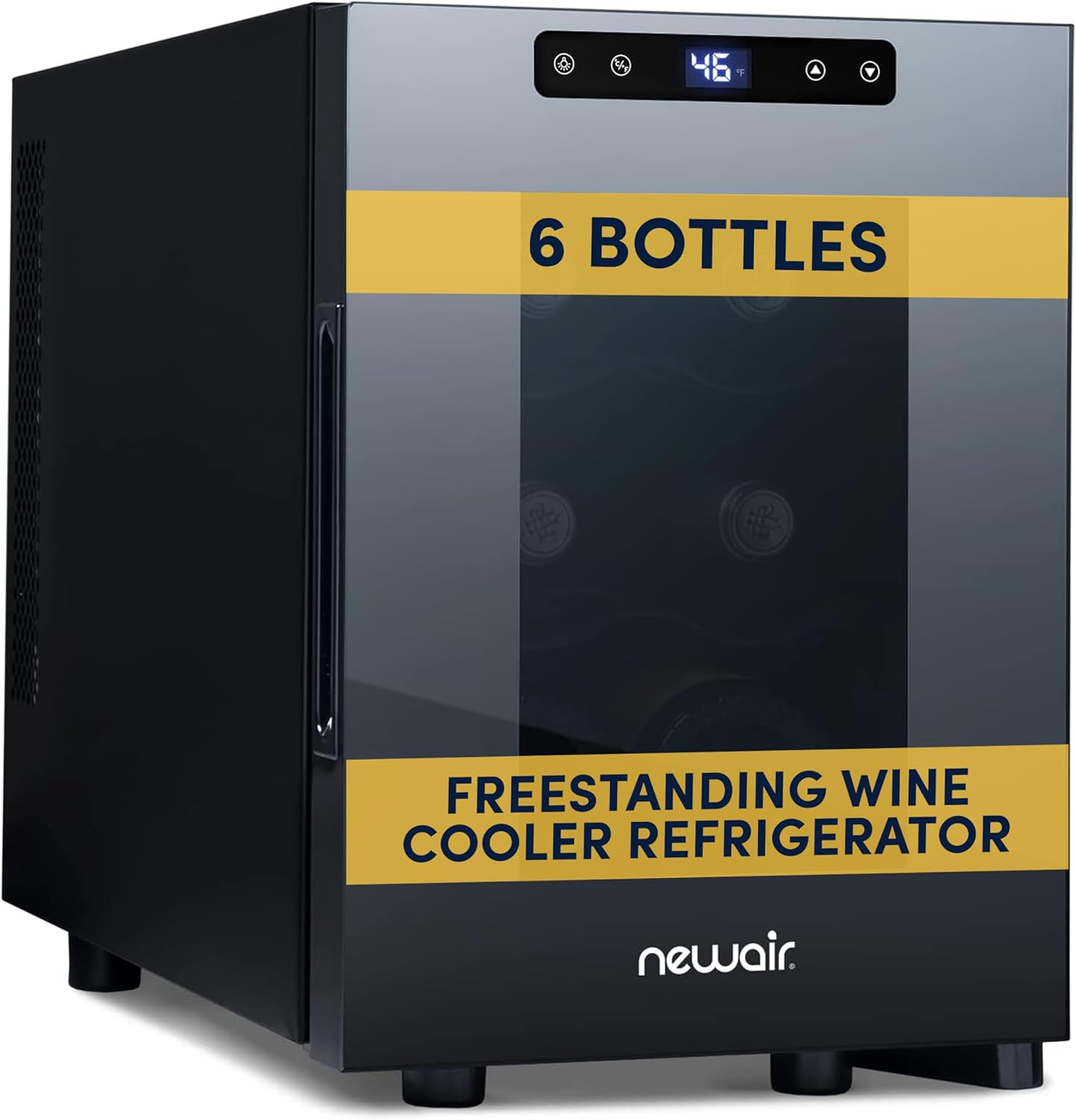 NewAir 10" Wine Fridge for 6 Bottles | Freestanding Wine Cooler Refrigerator with Glass Door | Compact Countertop Storage with Precision Cooling & Quiet Operation | Black