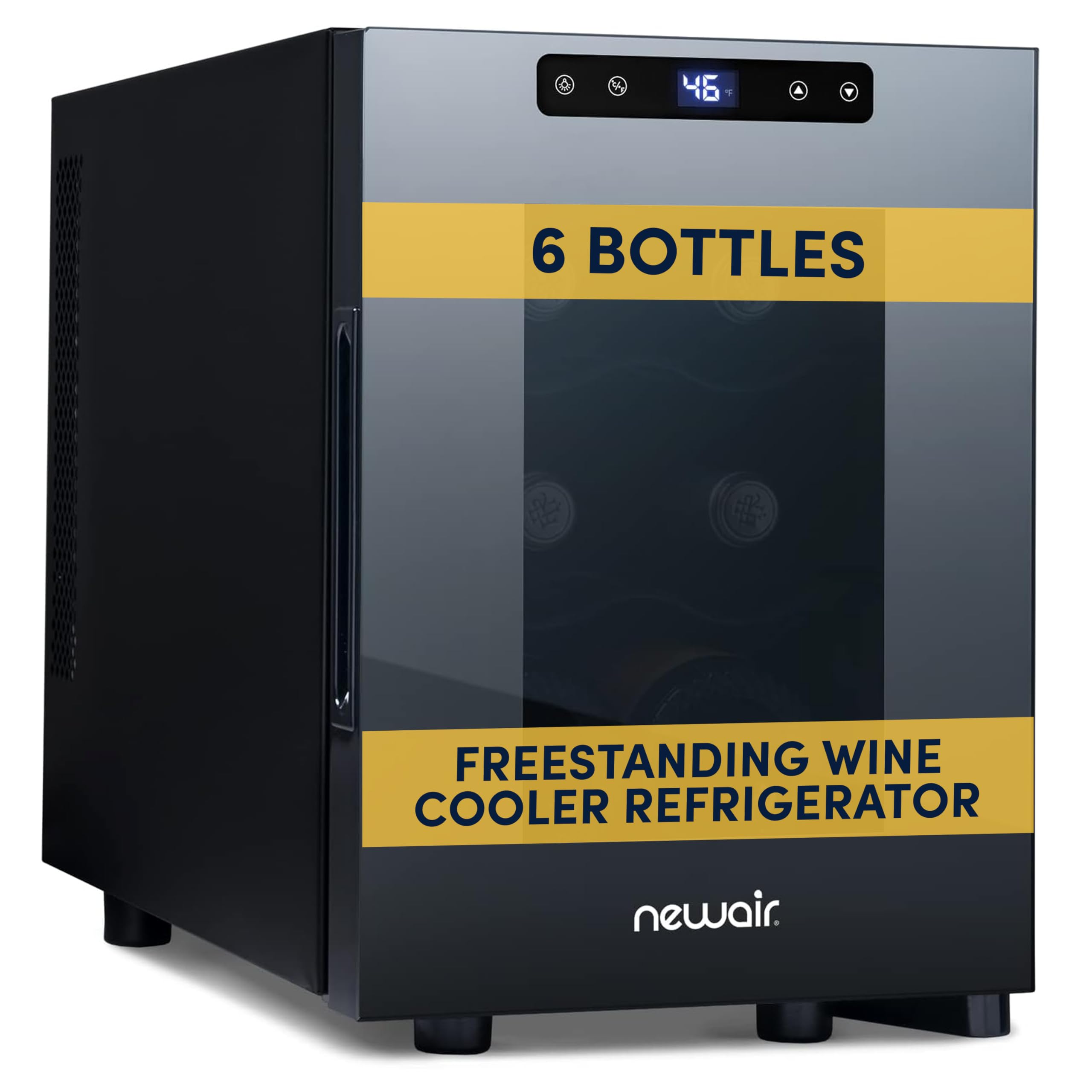 NewAir Shadow-T Series Wine Cooler | 6 Bottles, Compact Countertop Mirror Wine Cellar with Triple Layer Tempered Glass Door, Vibration-Free Thermoelectric Cooling & Ultra