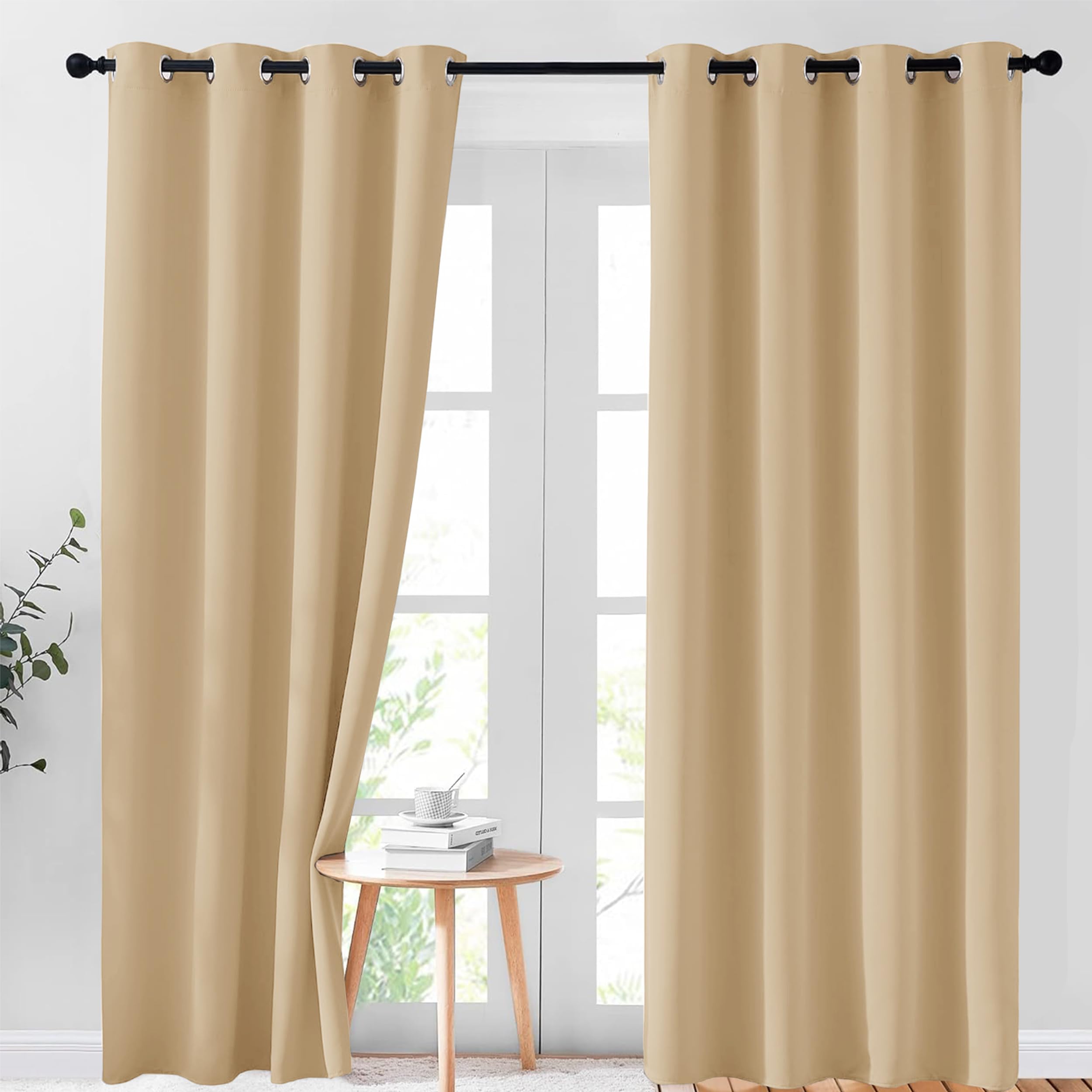 Ar Ware Beige Blackout Curtains For Living Room - Eyelet Thermal Insulated Curtains For Bedroom Energy Saving Soundproof Drapes (66 X 72 Inches)
