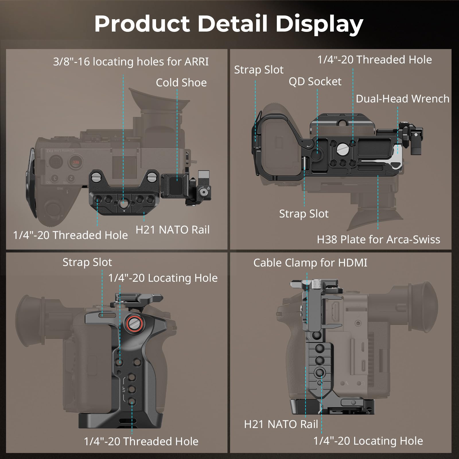 SMALLRIG Cage pour Appareil Photo pour Sony FX2, HawkLock à Fixation Rapide FX2 avec Plaque Supérieure, Serre-Câble HDMI, Compatible avec Poignées Supérieures XLR d'origine - 5587