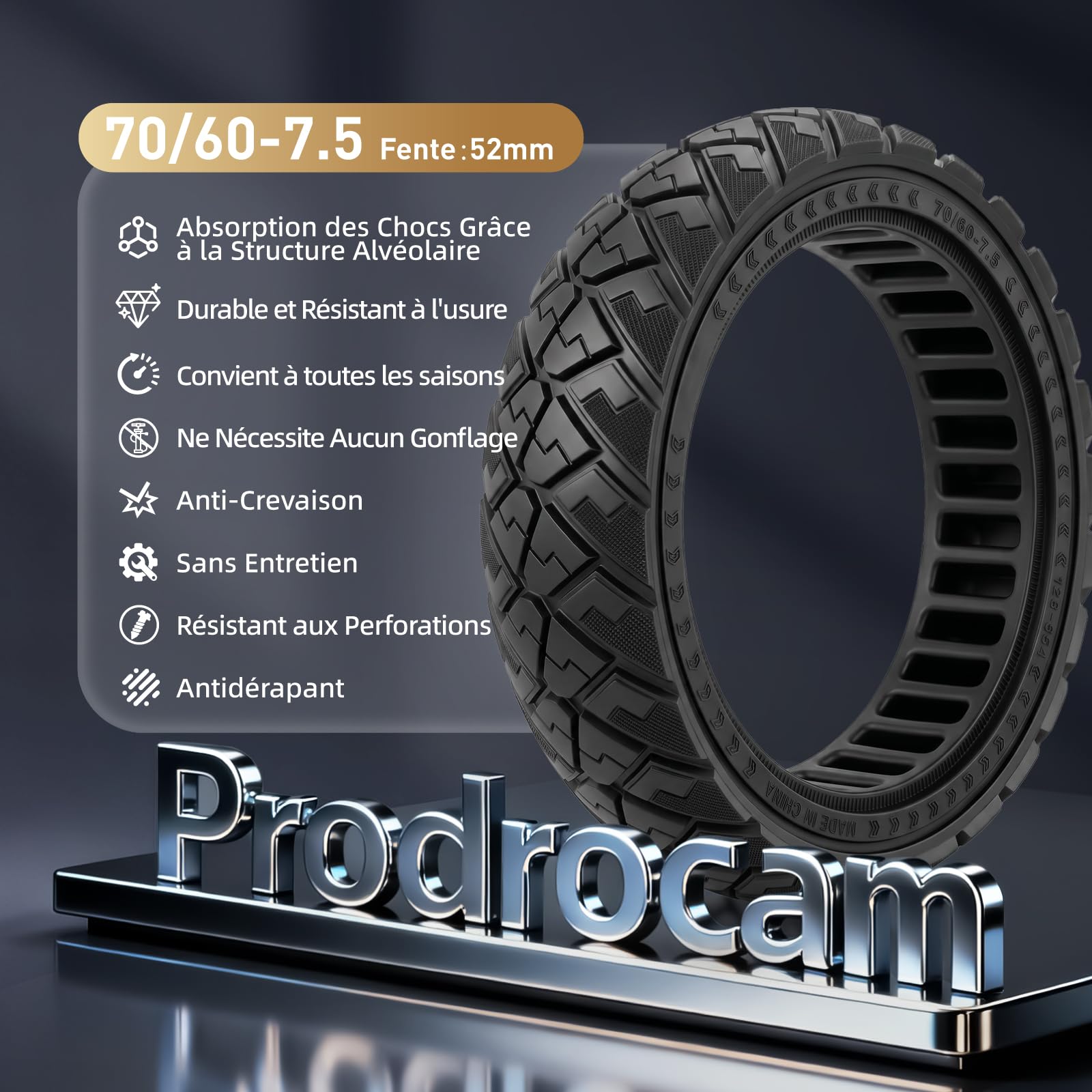 Lot de 2 pneu pleins 70/60-7,5 pour Segway Ninebot ZT3 / ZT3 Pro - 11" - Pneus avant/arrière en caoutchouc plein Honeycomb Solid