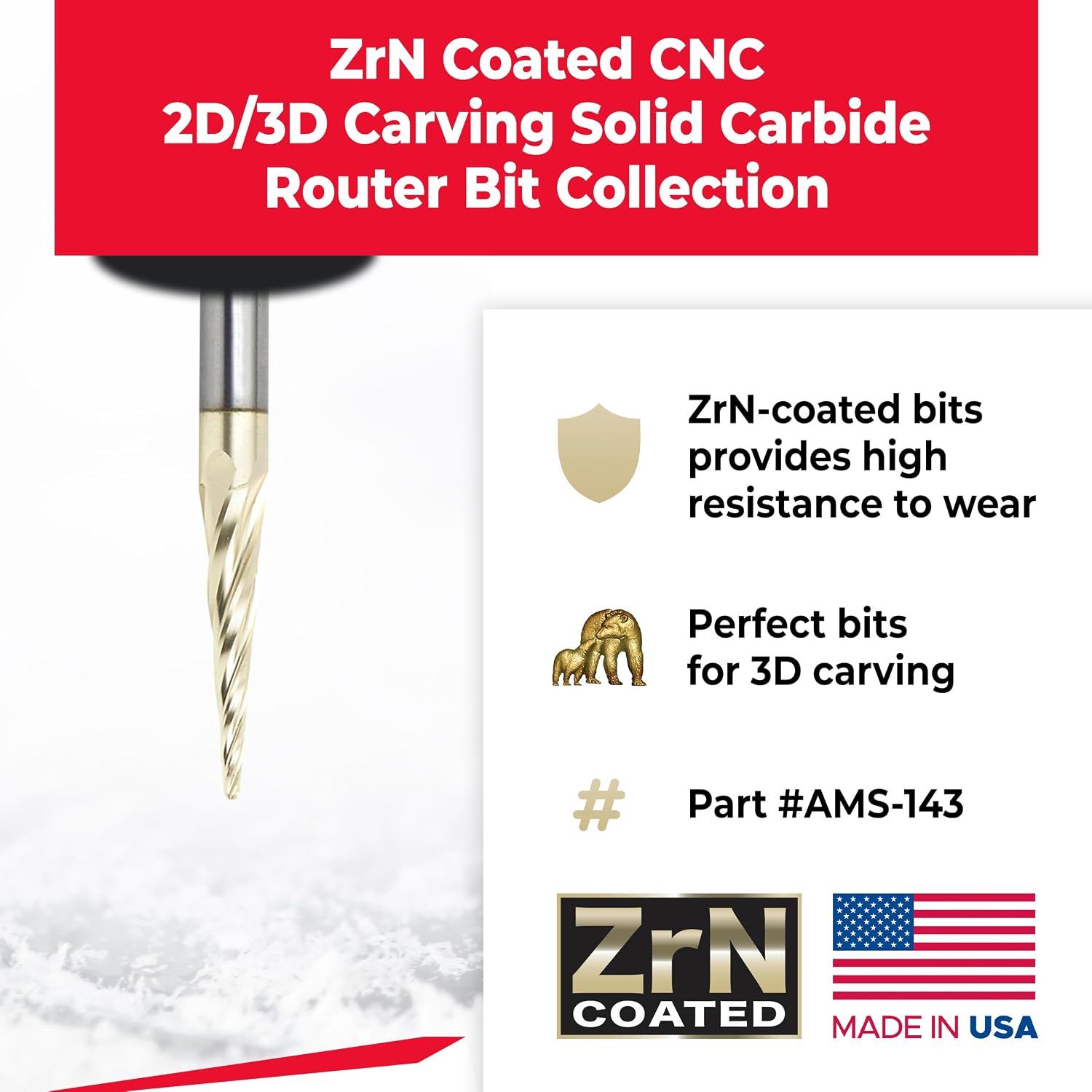 Amana Tool Solid Carbide Up Cut Spiral Tapered CNC Router Bits Set for 2D/3D Carving and Lettering, ZrN Coated, AMS-143, 18-Pc, 1/8 and 1/4 Inch Shank