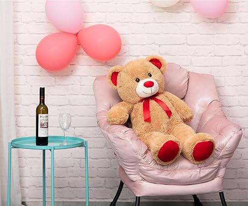 Miniatura 3 de WENMOTDY Enorme oso de peluche gigante de peluche con lazo rojo de cinta para el día de San Valentín regalo para novia y niños 36 pulgadas color