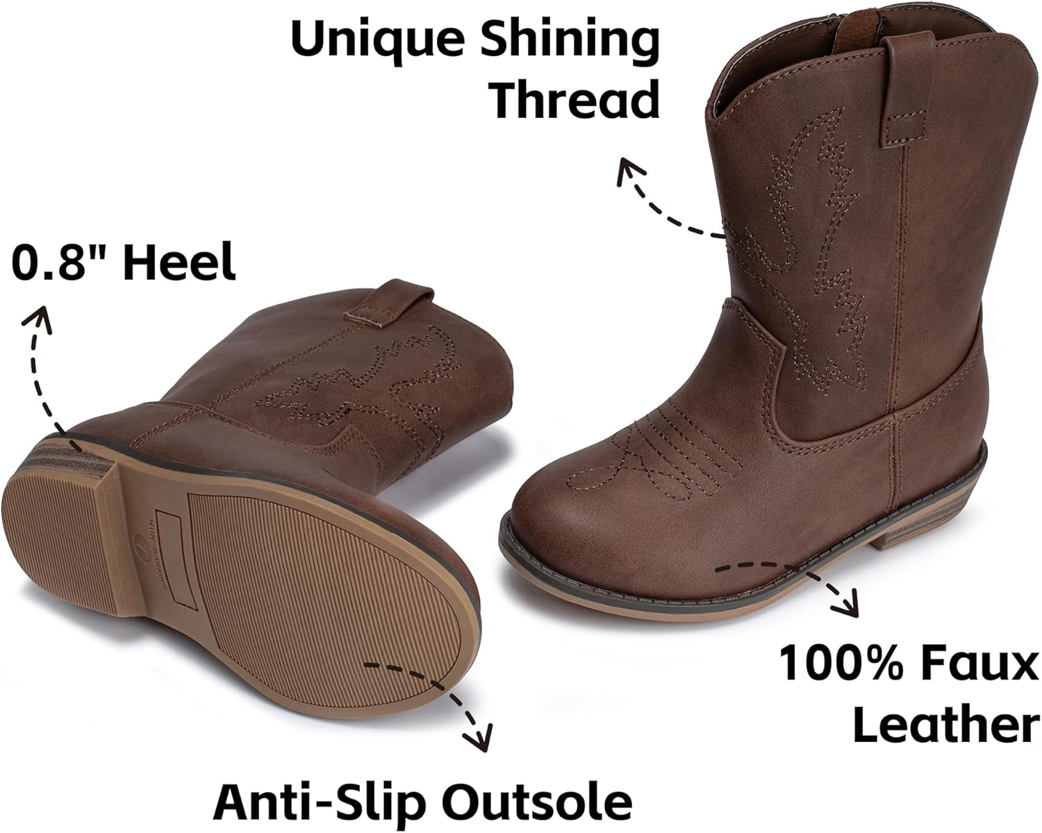 ICEBIRDS Girls Boys Western Cowboy Boots, Western Riding Shoes for Toddler Little Kids - Image 2
