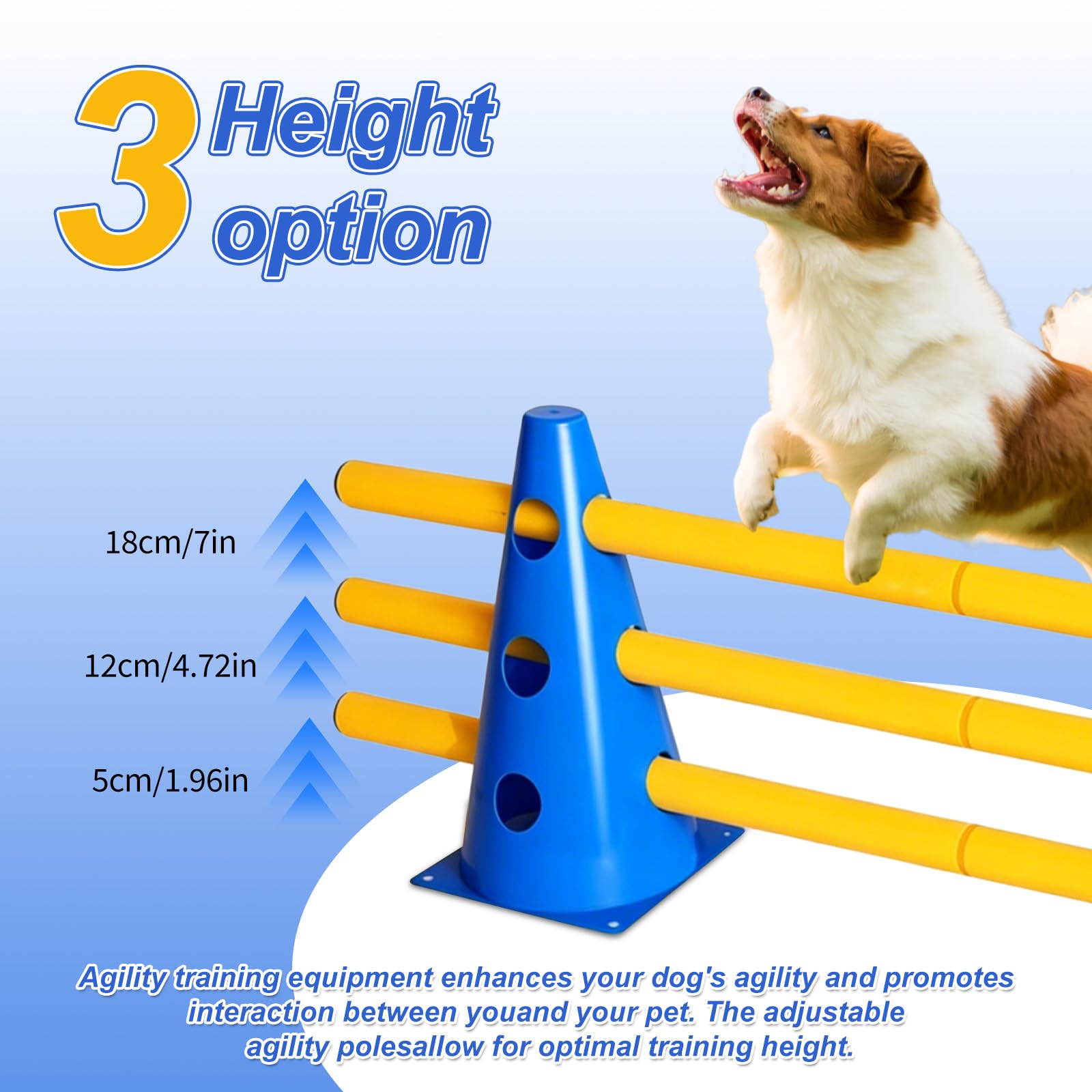 4 Stück Steckhürdenset Große Hunde, Hundeparcours Kegel Plastik Agility Set Hunde Klein Indoor Einstellbare Trainingshürden mit 8 Kegel 23cm und 4 Stangen 100cm für Pylonen Hundetraining