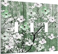 Vista 152 de Cubierta de interruptor de luz de 3 cuadrillas con diseño de flores azules púrpuras, cubierta de placa de pared de triple palanca, arbustos florales