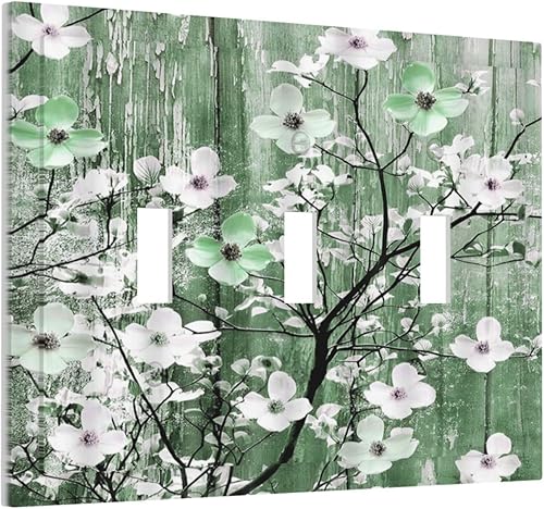 Miniatura 152 de Cubierta de interruptor de luz de 3 cuadrillas con diseño de flores azules púrpuras, cubierta de placa de pared de triple palanca, arbustos florales