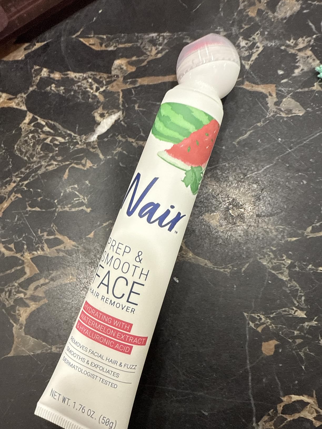 NAIR Prep & Smooth Face Exfoliating Depilatory Cream for Women - Effective Hair Removal for Smooth Skin with Hyaluronic Acid, 1.76 oz