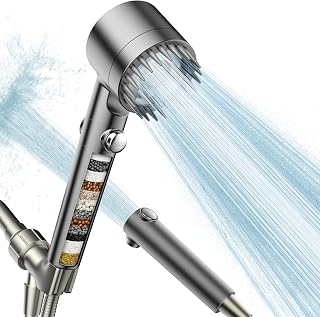 PWERAN Filtered Handheld Shower Head - High Pressure, 4 Spray Modes, Chlorine Filter for Hard Water, ON/OFF Switch for Pets & Power Wash