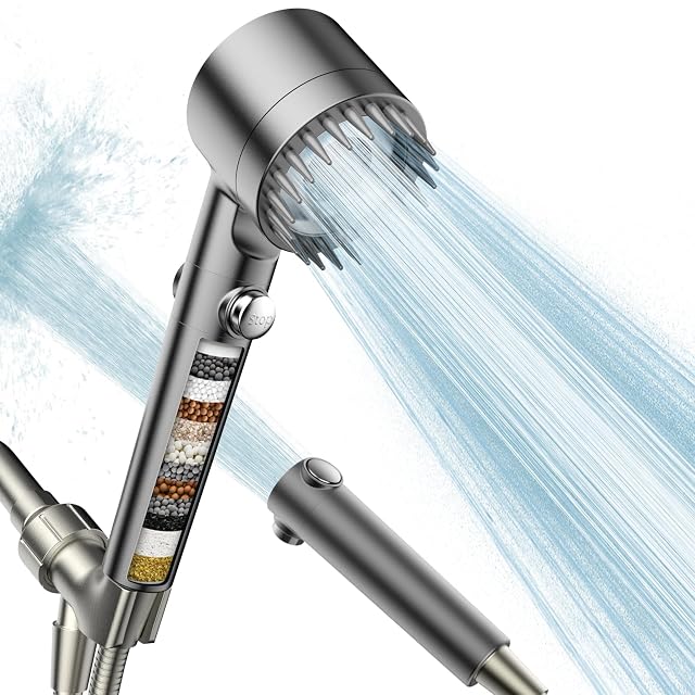 Filtered Shower Head with Handheld High Pressure Water Flow and Multiple Spray Modes Shower Head with Filter Power