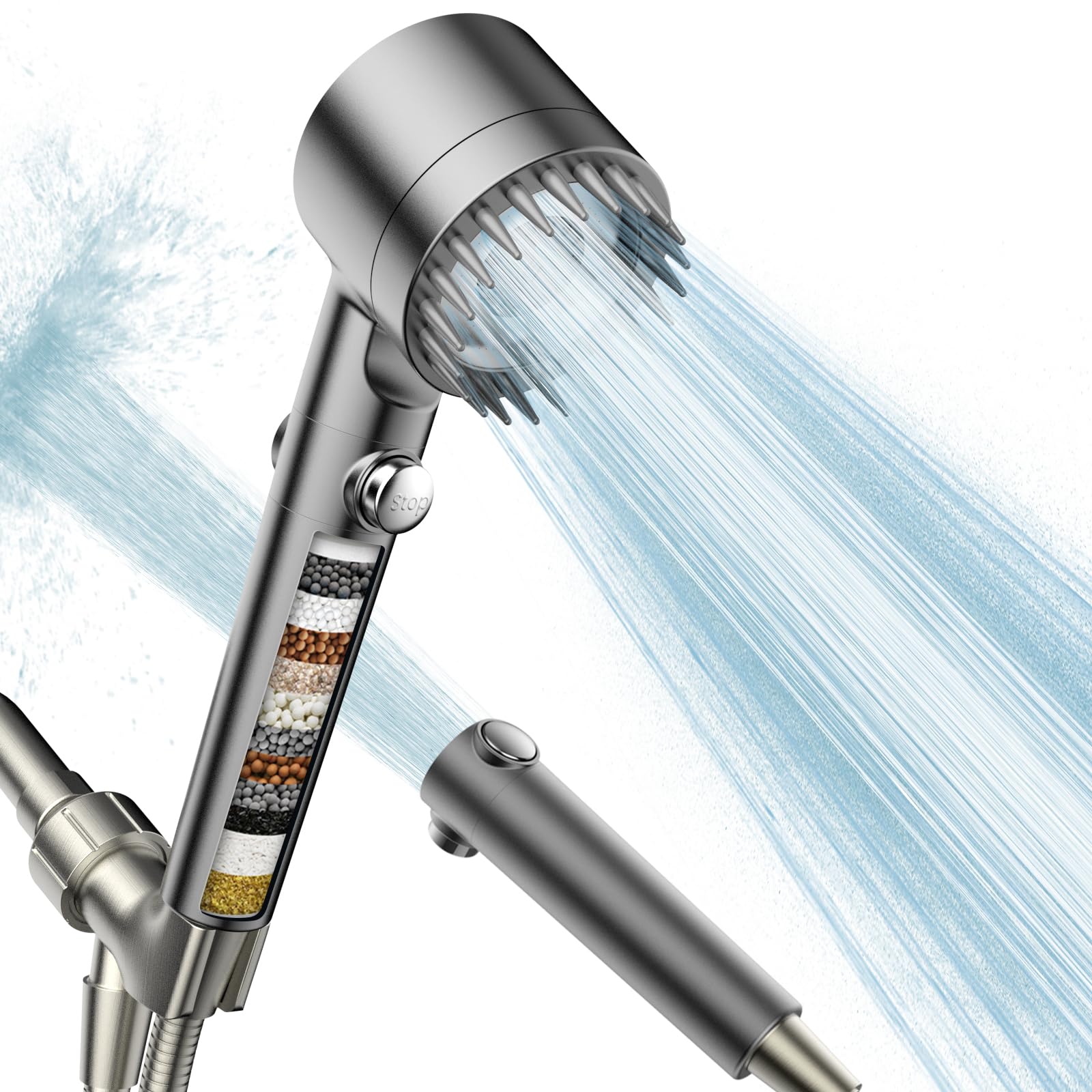 PWERAN Filtered Shower Head with Handheld, High Pressure Water Flow and Multiple Spray Modes Shower Head with Filter, Power Wash for Hard Water, Showerhead with ON/OFF Switch for Pets BathPWERAN Filtered Shower Head with Handheld, High…