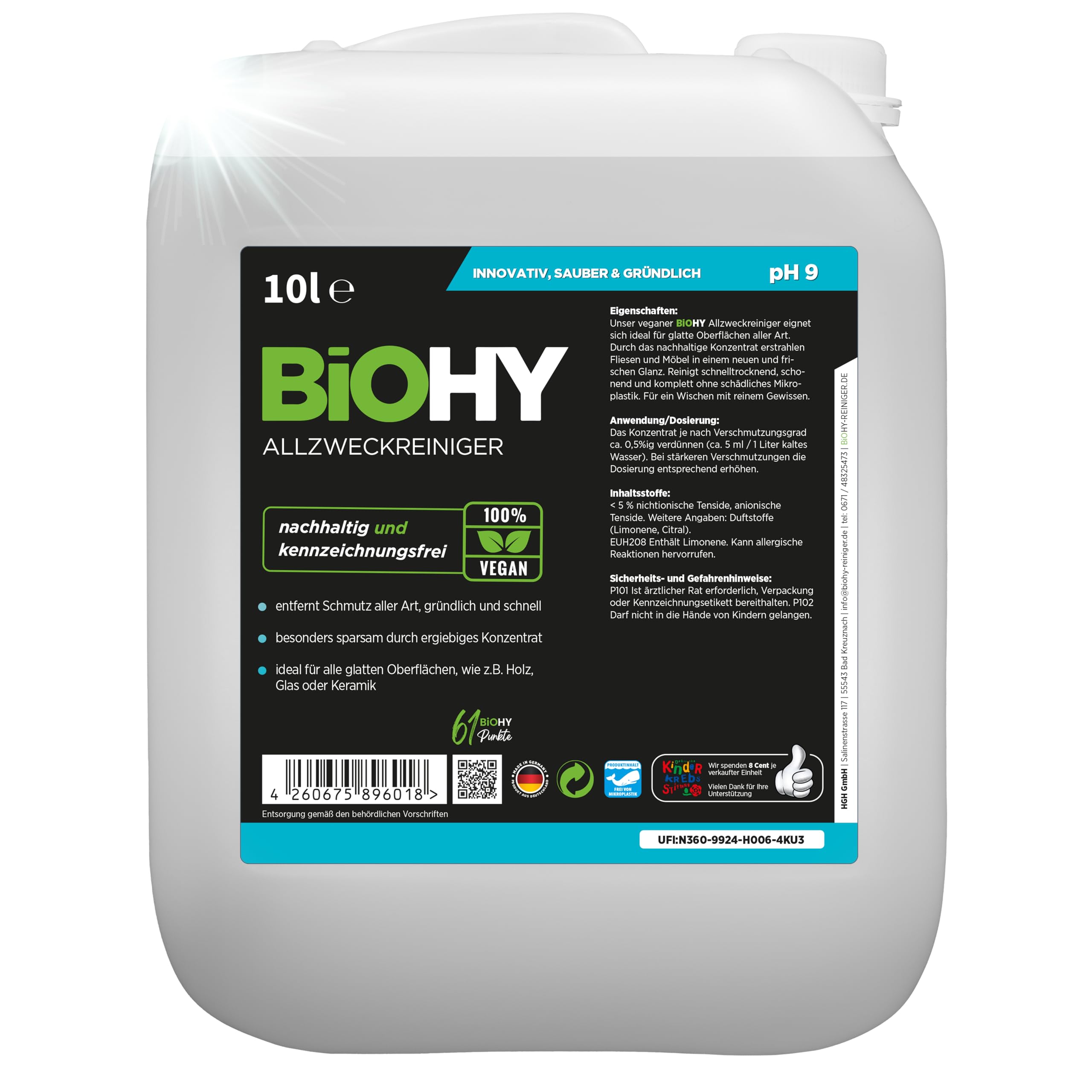 BiOHY Allzweckreiniger (10L Kanister) | Bodenreiniger Konzentrat für Parkett, Fliesen & Hartböden | Reiniger für Wischroboter, Saugwischer & Saugroboter | Schaumarmes, ergiebiges Reinigungsmittel