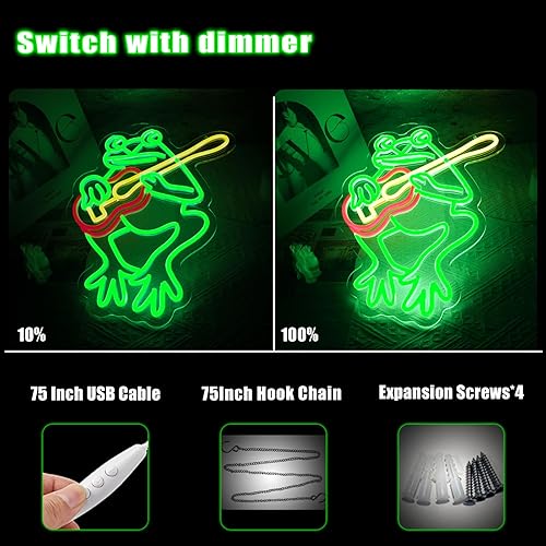 Miniatura 4 de Letrero de neón de rana de guitarra alimentado por USB para decoración de habitación, letrero de pared de neón regulable para bar, restaurante,