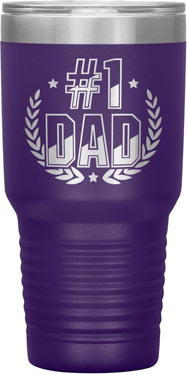 Number 1 Dad Tumbler - Father's Day Tumbler - Father's Day Gift For Dad 30oz Insulated Engraved Stainless Steel #1 Dad Cup Black