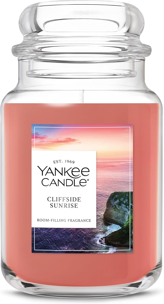 Yankee Candle Large Jar Scented Candle with up to 150 Hour Burn Time, Premium Plant Wax Blend for Consistent Burn, 22 oz Jar Candle with Room Filling Fragrance, Cliffside Sunrise
