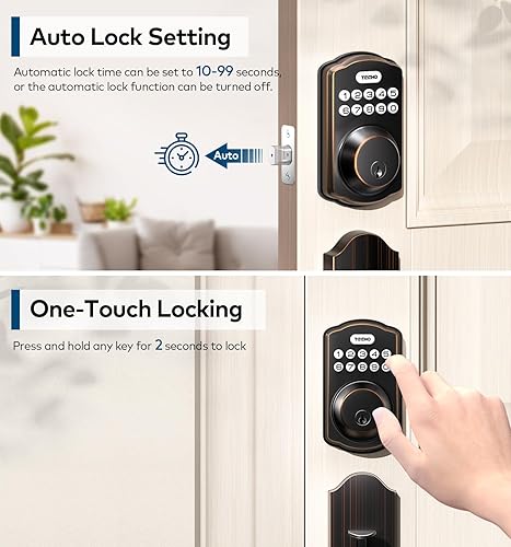 Miniatura 3 de TEEHO Cerradura de puerta de entrada sin llave con juego de asa, cerraduras inteligentes digitales electrónicas para puerta delantera con 2 llaves,