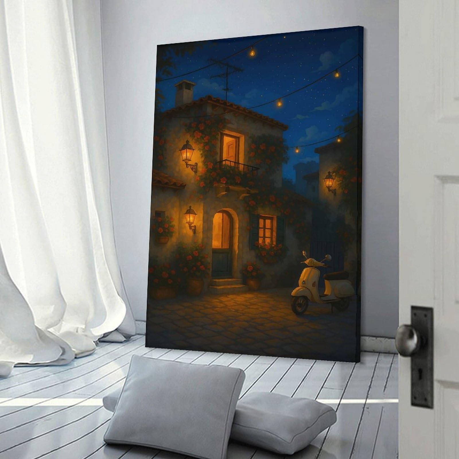 Junmoney Moonlit Ride Through Italy Wall Art Print 20x30inch(50x75cm), for Art Walls, Layered Displays Or Homes, Wall Decor Suited to Curated Displays