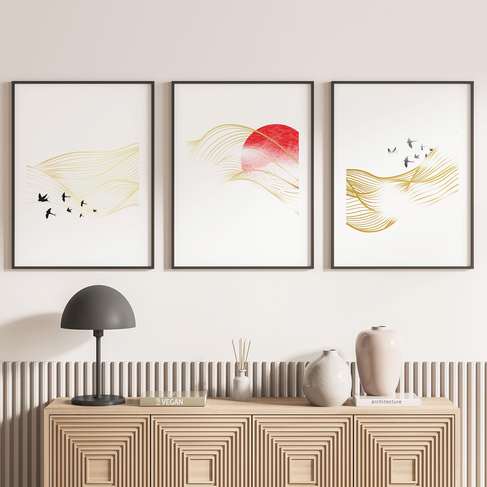 Lumalea - Zestaw 3 plakatów, tryptyk boho, czarne obramowanie, 3 plakaty, 60 x 80 cm