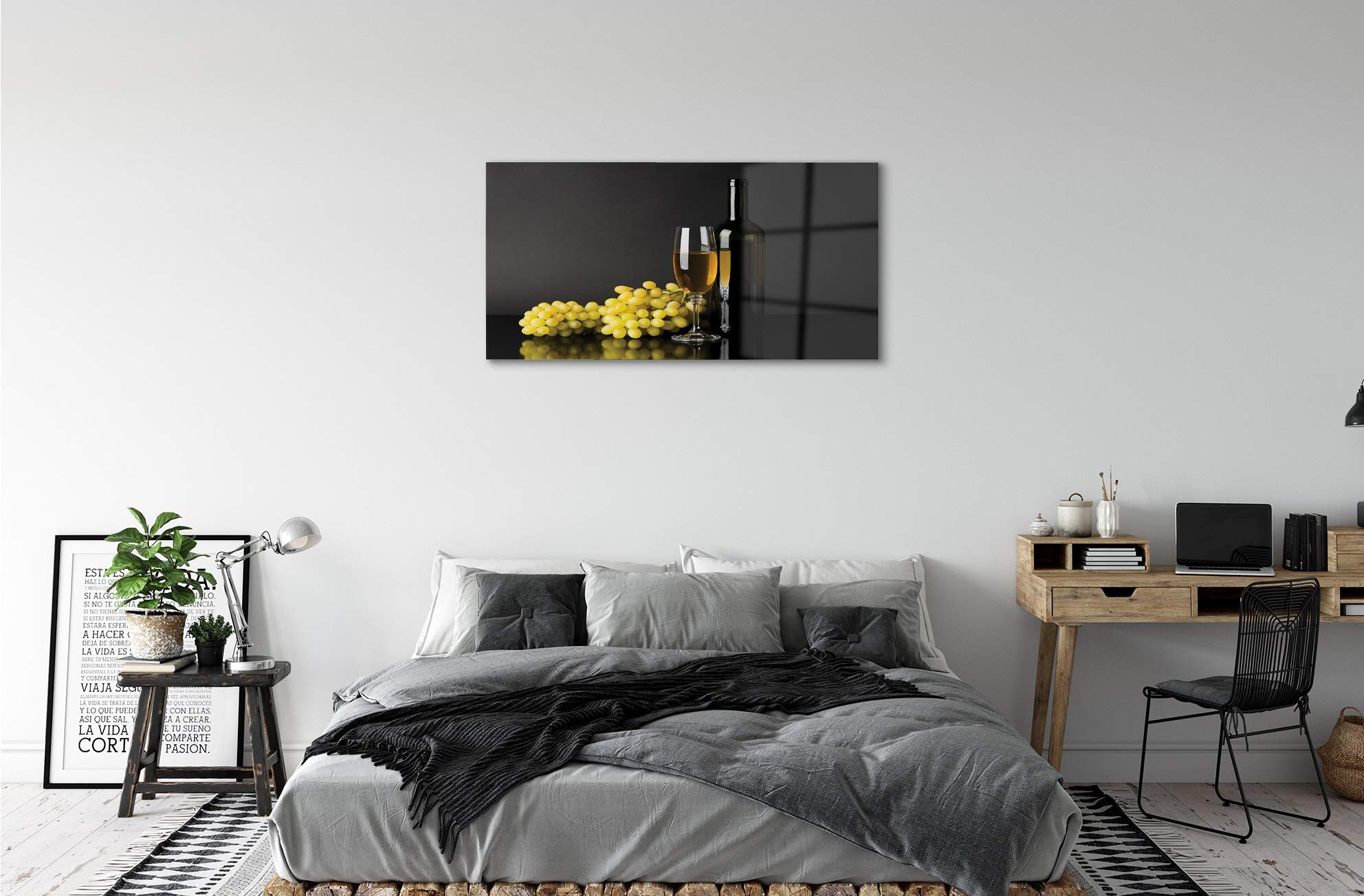 Tulup Cuadro de Cristal 120x60cm Impresa Decoración De Pared Mural Vino - Botella de la Fruta
