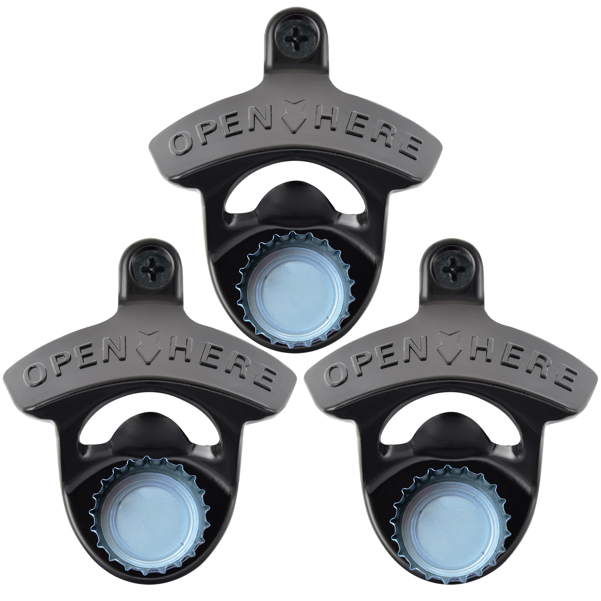 Jumiok Magnetic Bottle Opener Wall Mounted, Black Mountable Beer Cap Opener Stainless (Pack of 3)