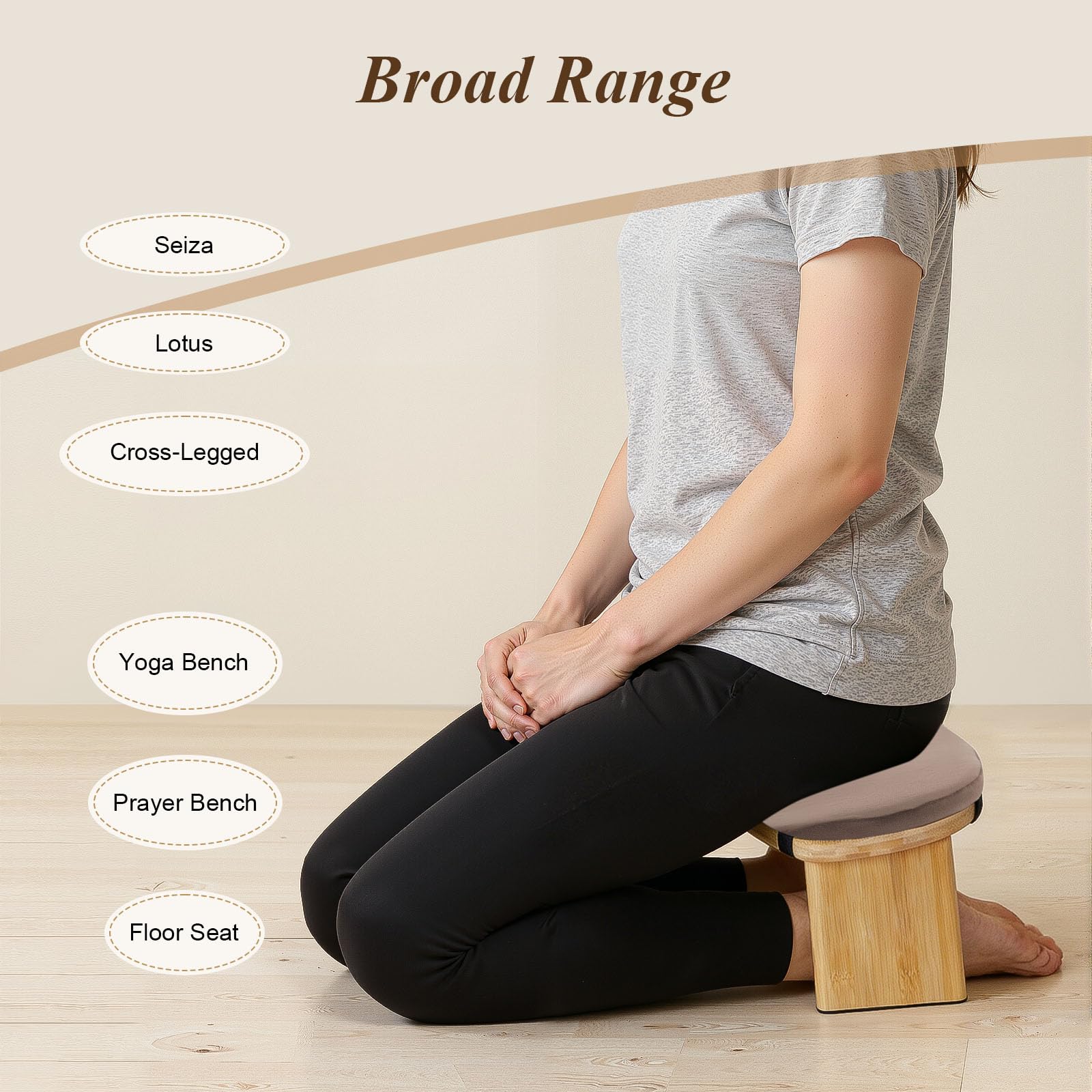 Banc de méditation pliable ergonomique avec assise rembourrée, tapis de méditation, chaise de méditation, chaise de yoga, tabouret avec capacité de charge de 180 kg et angle d'inclinaison vers