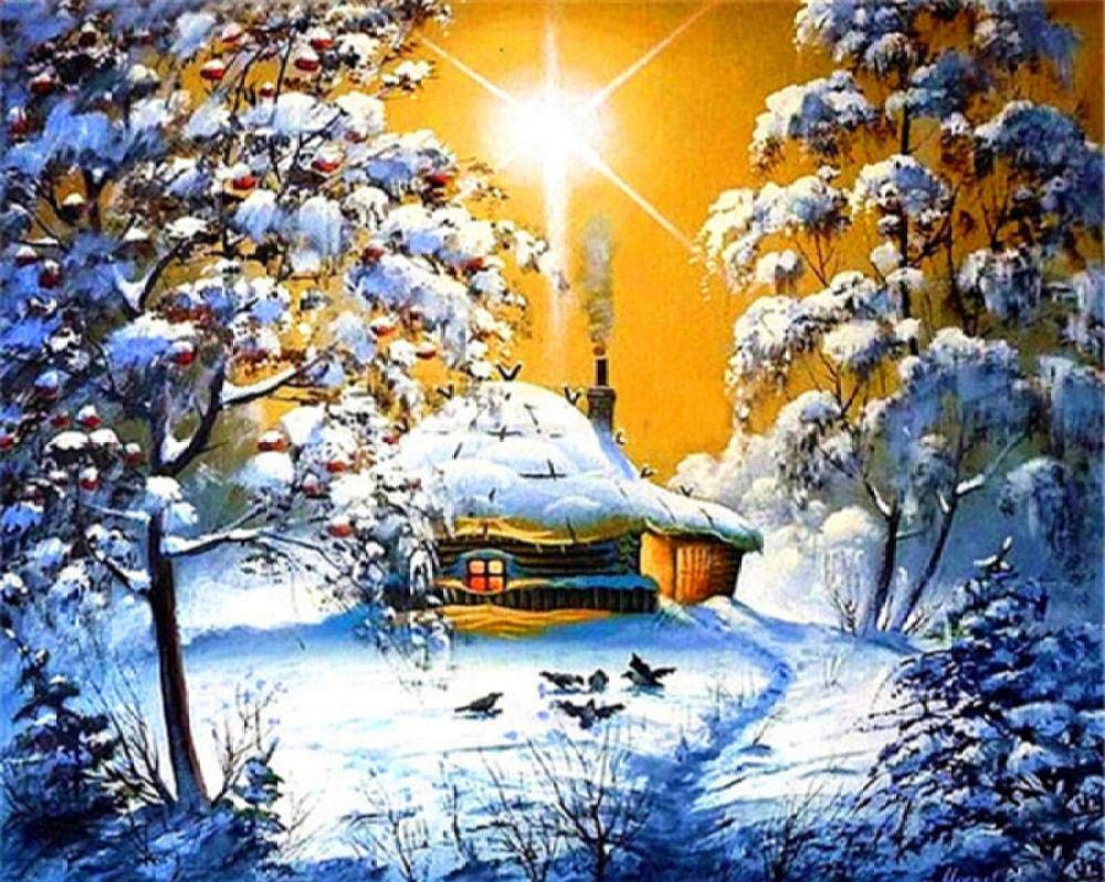 Coloriage par numéros paysage d'hiver pour décoration salon cocooning