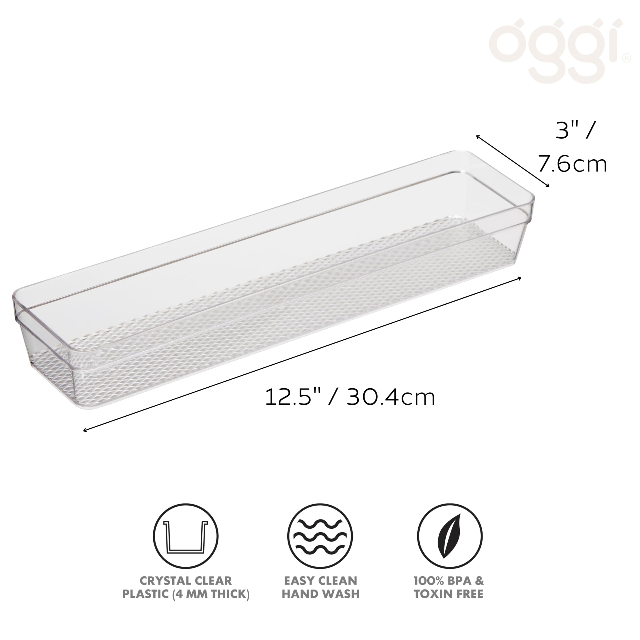 Oggi Lot de 6 organiseurs de tiroir transparents – 7,6 x 30,5 cm – Idéal pour organiser les tiroirs de cuisine, bureau, argenterie, ustensiles de cuisine, cosmétiques et salles de bains
