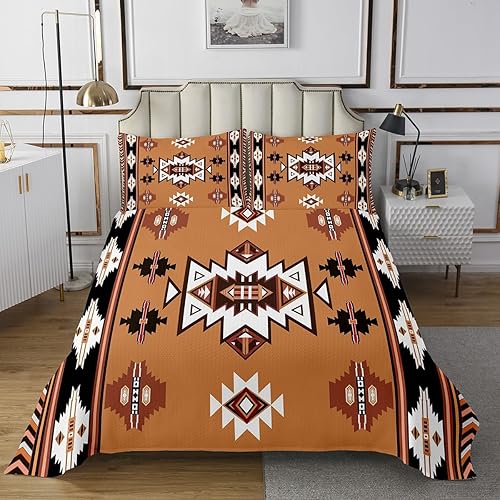 Vista 27 de Erosebridal Ethnic Tribe Feather Coverlet Set Geometric Aztec Bedspread,Western Quilted King African Tribe Arrow Retro Vintage Exotic Geometric