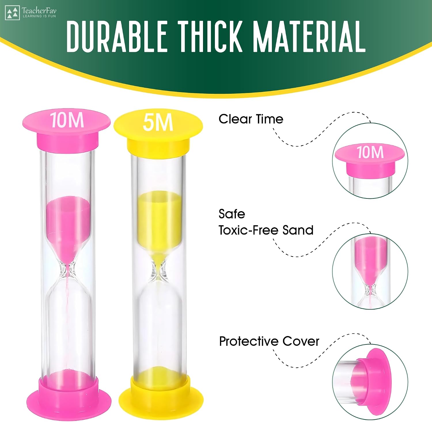 Sand Timer for Kids Set of 6 Small Colorful Hourglass Acrylic Covered Clock 30Sec 1Min 2Min 3Min 5Min 10Min for Classroom, Home & Kids Room
