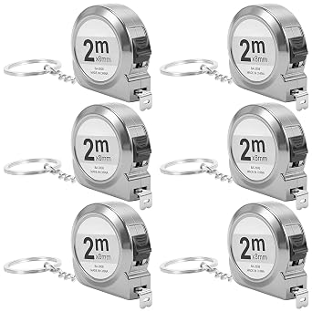 6 PCS Mini Tape Measure,6Ft/ 2M Retractable Small Steel Measuring Tape with Keychain, Portable for Home Office School and DIY Project Clear MarkingSilver,6