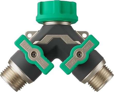 RESTMO Heavy Duty 2 Way Y Garden Hose Splitter Full Metal Body, Green