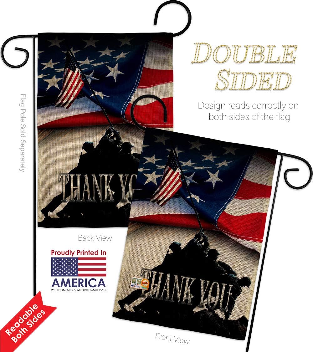 Thank You Garden Flag Set Wall Hanger Armed Forces All Branches Support Honor United State American Military Veteran Small Decorative Gift Yard House Banner Double-Sided Made In USA 13 X 18.5