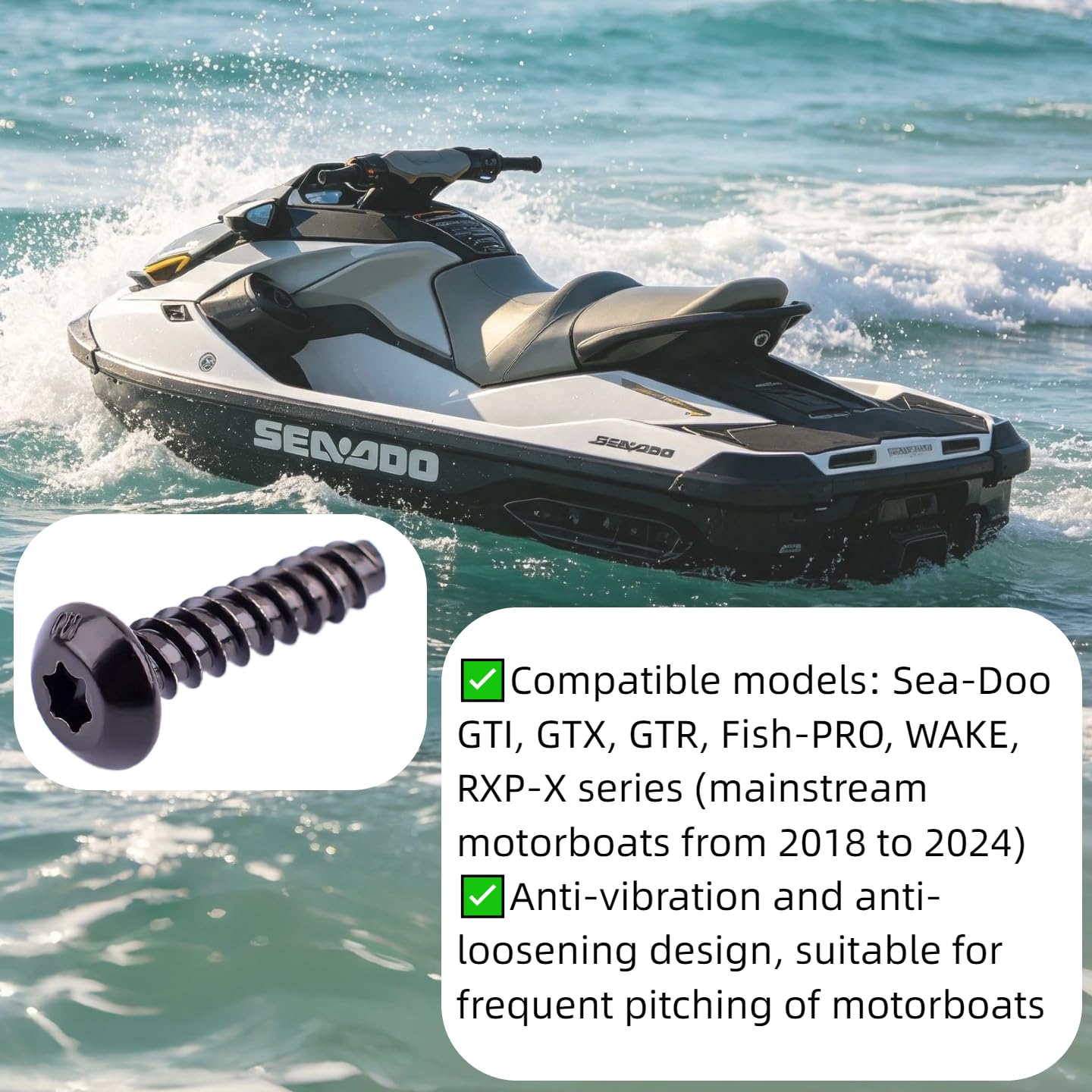 6 Pieces M6.81 Torx Button Head Self‑Tapping Screws, 316 Stainless Steel Black Marine Grade Screws, Rust & Corrosion Resistant, Compatible with Sea‑Doo Jet Ski Personal Watercraft