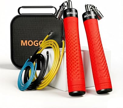 Weighted Jump Rope Set - 1/4LB & 1/2LB Heavy Speed Rope with Quick-Release Handles, 3 PVC Cables 9.8FT, Anti-Slip Grip for Boxing, Cross Training & Home Workout, Includes Carry Case