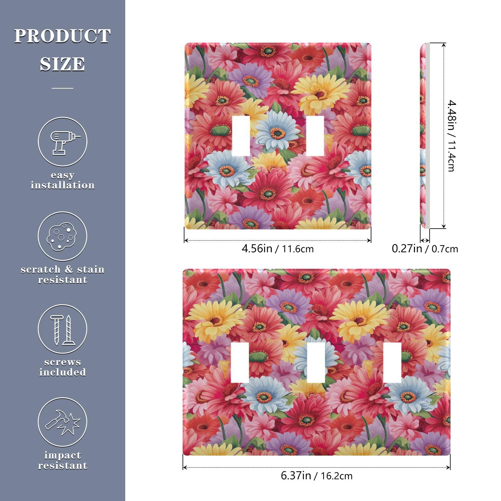 Light Switch Cover Daisy Flower Wall Plates for Electrical Outlets 3 Gang 202a8823