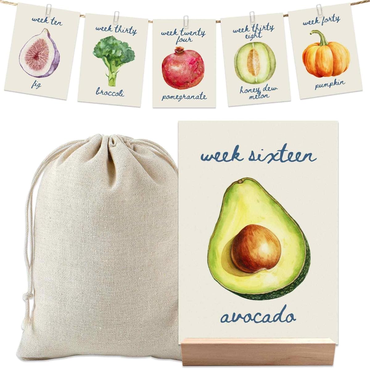 hongpar Pregnancy Milestone Cards - Locally Grown Farmers Market Baby Shower Decorations, Weekly Baby Growth Tracker, Fruit & Vegetables Baby Size Cards for Pregnancy Announcement Photos Gift