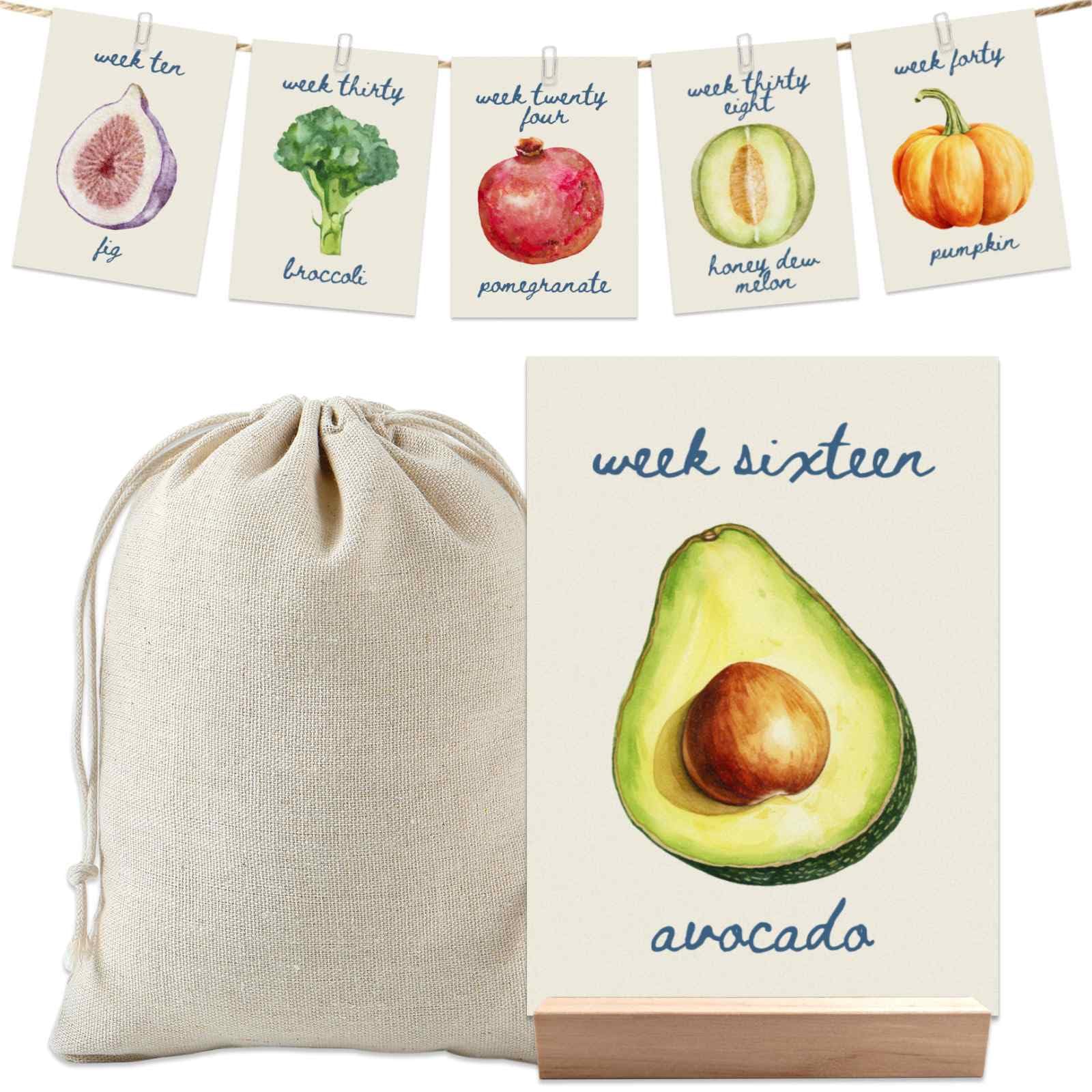 hongpar Pregnancy Milestone Cards - Locally Grown Farmers Market Baby Shower Decorations, Weekly Baby Growth Tracker, Fruit & Vegetables Baby Size Cards for Pregnancy Announcement Photos Gift